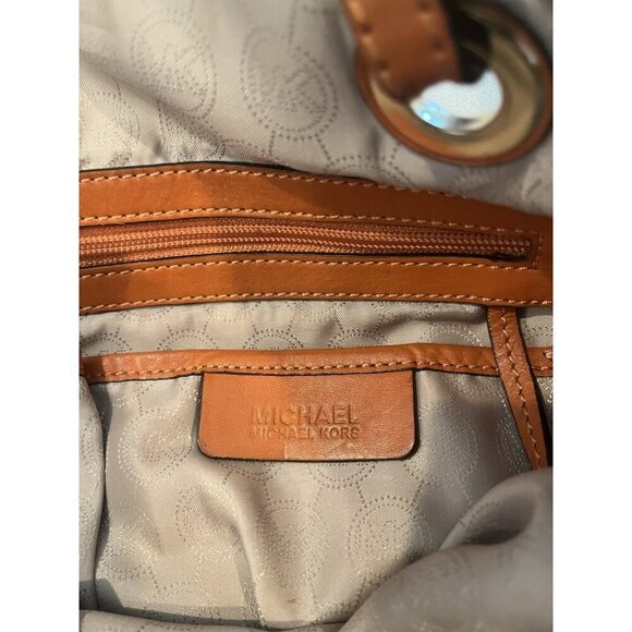 Michael Kors Brown MK Monogram Canvas Shoulder Tote Bag Purse - Picture 7 of 11